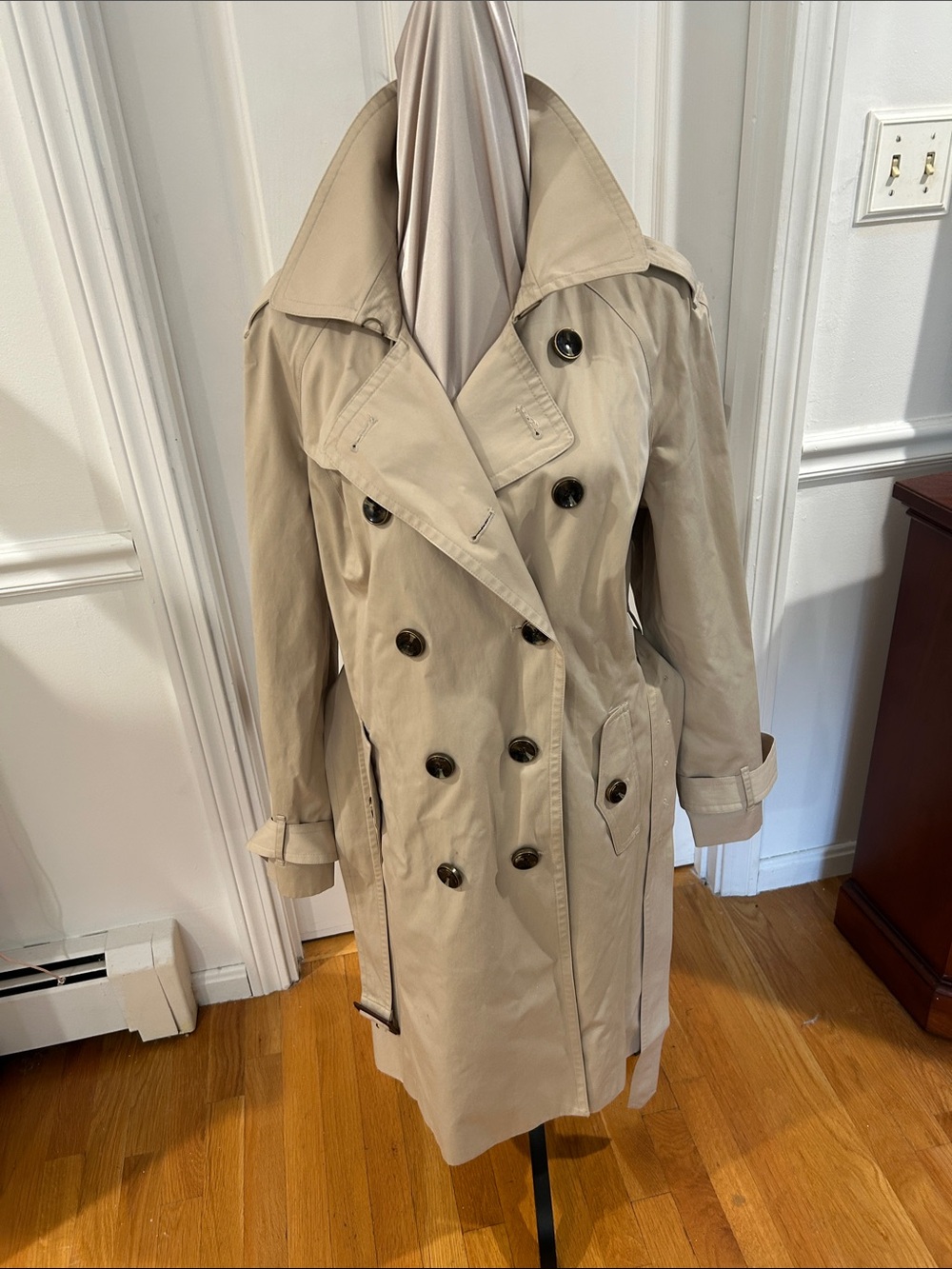 London Fog Khaki Double-Breasted Trench Coat with Belt